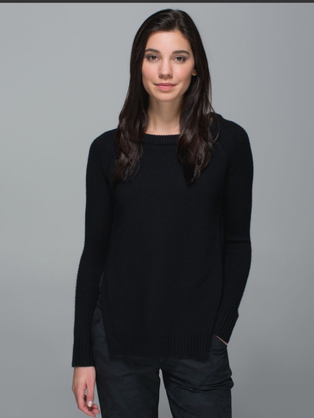 Lululemon Yin to You 100% Merino Wool Crewneck Sweater Women 4 Black Chunky Knit